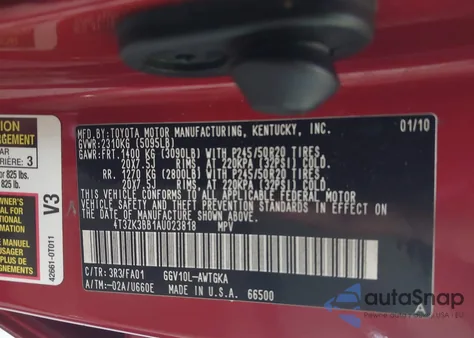 2010 Toyota Venza Base V6 from USA, damaged, VIN 4T3ZK3BB1AU023818